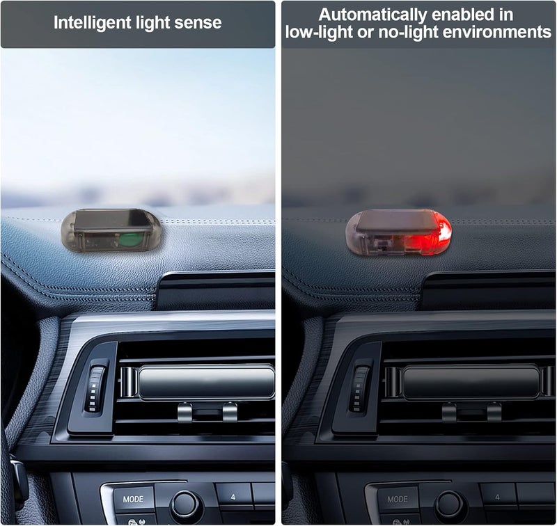 Shudyear Car Solar Power Simulated Dummy Alarm，Anti-Theft LED Flashing Security Light Fake lamp，with USB Charger Port，car security Accessories Universal for Most Cars(2pcs Red) - Image 3